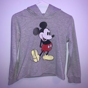 Grey Mickey Mouse Cropped Sweatshirt.